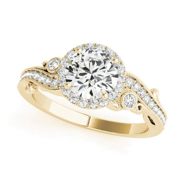 Affordable Round Halo Diamond Engagement Ring in Yellow Gold