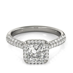 Princess Halo Diamond Engagement Ring in White Gold with Pave Diamonds