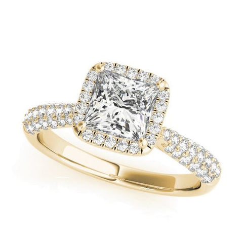 Princess Halo Diamond Engagement Ring in Yellow Gold with Pave Diamonds