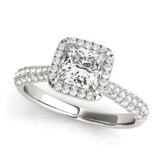 Princess Halo Diamond Engagement Ring in White Gold with Pave Diamonds