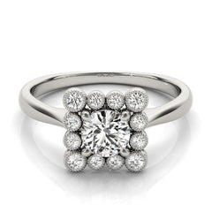 Princess Shaped Vintage Diamond Halo Engagement Ring in White Gold