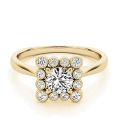 Yellow Gold Princess Shaped Halo Diamond Engagement Ring