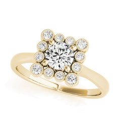 Yellow Gold Princess Shaped Halo Diamond Engagement Ring