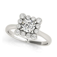 Princess Shaped Vintage Diamond Halo Engagement Ring in White Gold