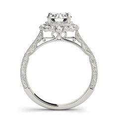Bezel Set Diamond Halo Engagement Ring in White Gold