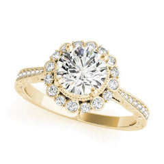 Yellow Gold Diamond Pave Halo Engagement Ring