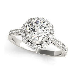 Bezel Set Diamond Halo Engagement Ring in White Gold