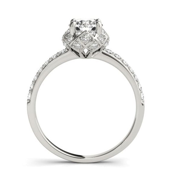Vintage Diamond Pave Engagement Ring in White Gold