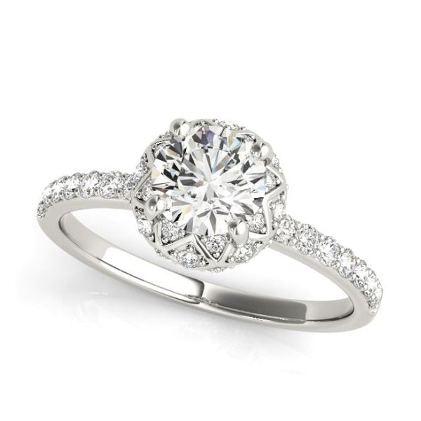 Vintage Diamond Pave Engagement Ring in White Gold