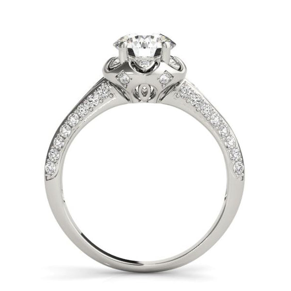 Scalloped Halo Diamond Engagement Ring with Pave Set Diamonds in White Gold
