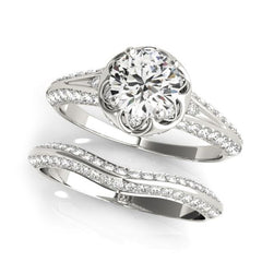 Scalloped Halo Diamond Engagement Ring with Pave Set Diamonds in White Gold