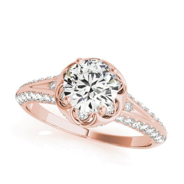 Scalloped Halo Diamond Engagement Ring with Pave Set Diamonds in Rose Gold