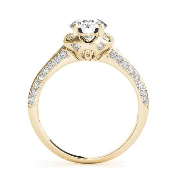 Scalloped Halo Diamond Engagement Ring with Pave Set Diamonds in Yellow Gold