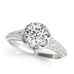 Scalloped Halo Diamond Engagement Ring with Pave Set Diamonds in White Gold