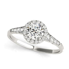 Round Halo Diamond Engagement Ring with Pave Diamonds in White Gold