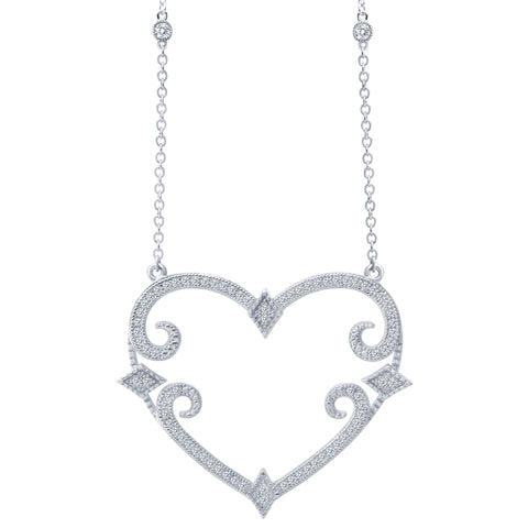 Art Deco Heart Sterling Silver and Platinum Necklace