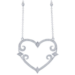 Art Deco Heart Sterling Silver and Platinum Necklace