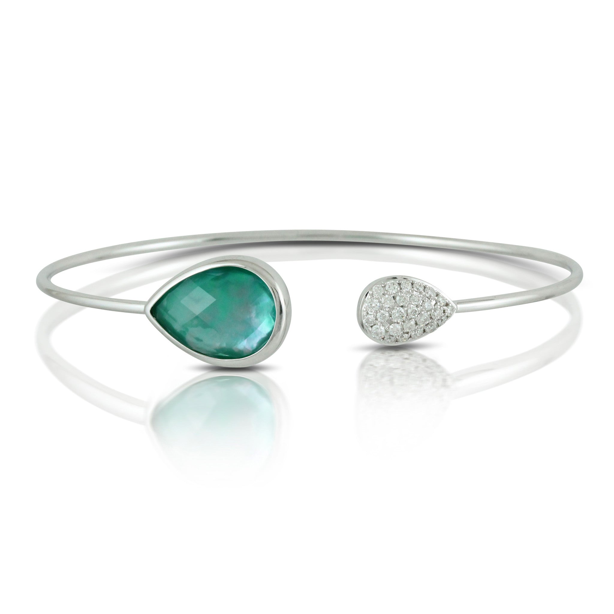 Doves Cypress Grove White Gold Bangle with Green Amethyst, Mother of Pearl and Green Agate