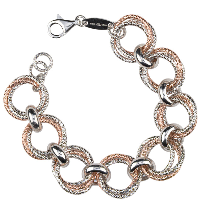 Sterling Silver and Rose Gold Link Bracelet