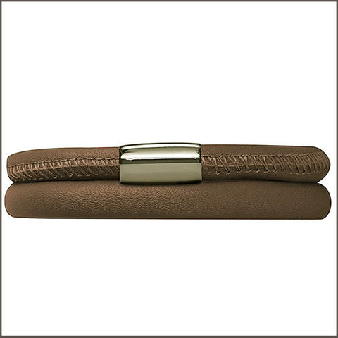 Endless Personalized Collection Double Dark Beige Leather Bracelet with Sterling Silver Clasp
