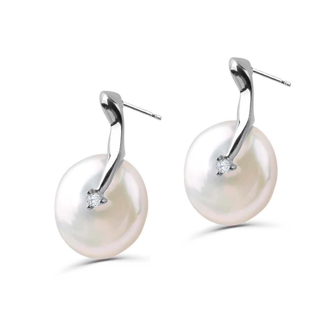 Button Cultured Pearl and Diamonds Earrings