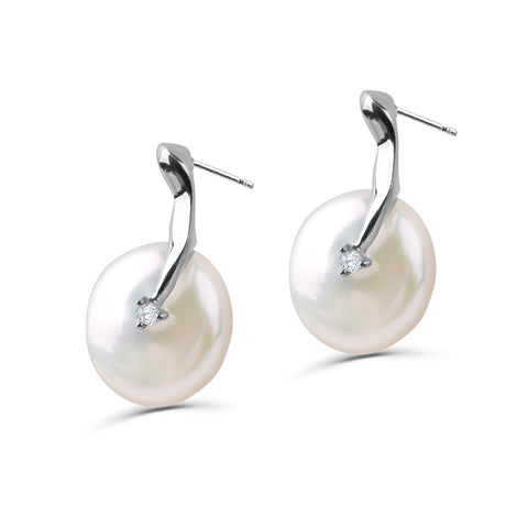 Button Cultured Pearl and Diamonds Earrings