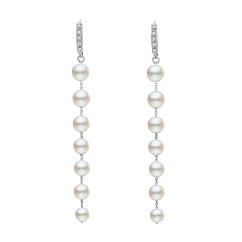 Graduated Cultured Pearls and Diamonds Earrings