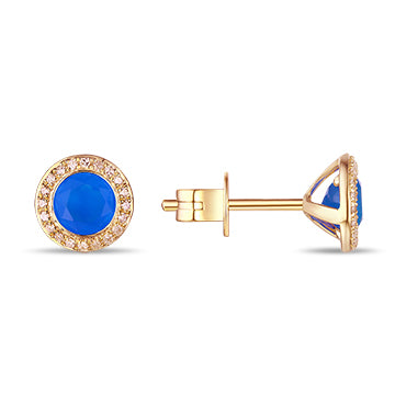 Rose Gold Blue Agate and Diamonds Stud Earrings
