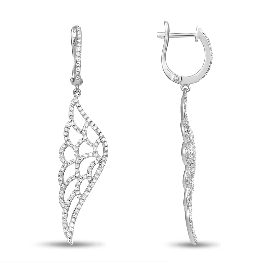 Diamond Angel Wing Drop Earrings in White Gold