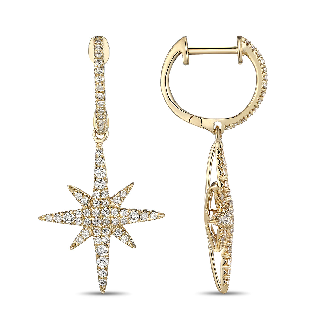 Yellow Gold Diamond Starburst Drop Earrings