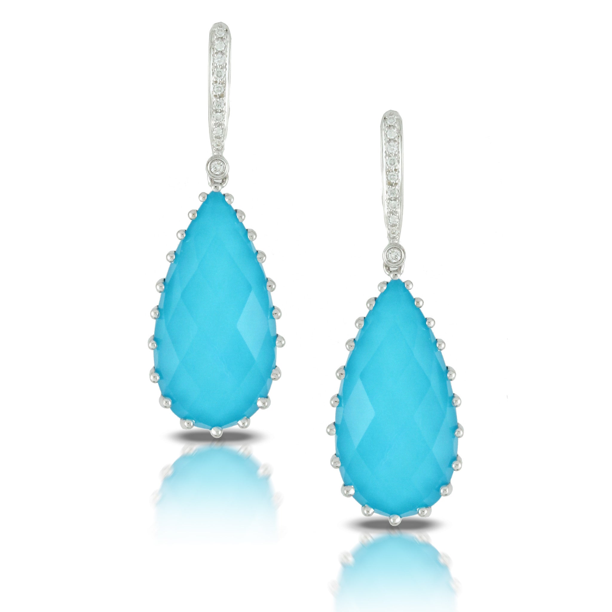 Doves St Barth's Blue 18k White Gold Earrings with Blue Turquoise, White Topaz, and Pave Diamonds