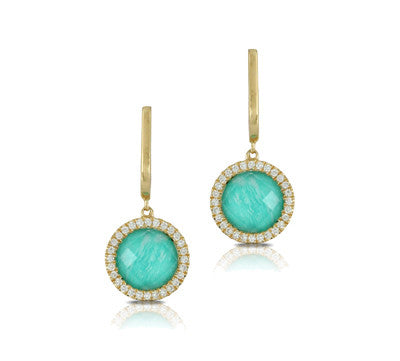 Doves Yellow Gold Amazonite, Diamonds, and White Topaz Earrings