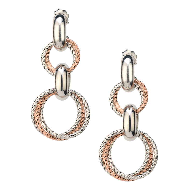 Sterling Silver and Rose Gold Drop Earrings by Frederic Duclos