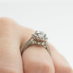Designer Platinum Diamond Engagement Ring with Satin and Filigree