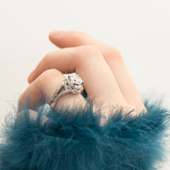 Designer Platinum Diamond Engagement Ring with Braided Diamond Halo