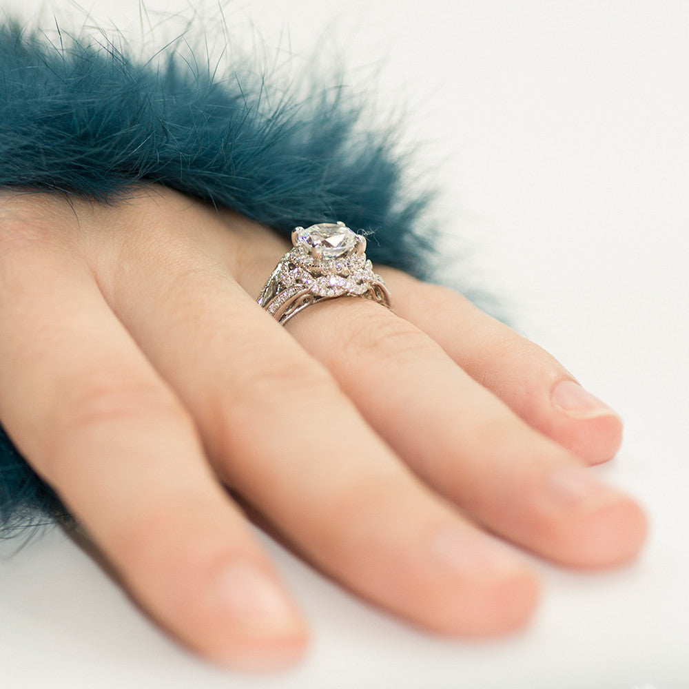 Designer Platinum Diamond Engagement Ring with Braided Diamond Halo