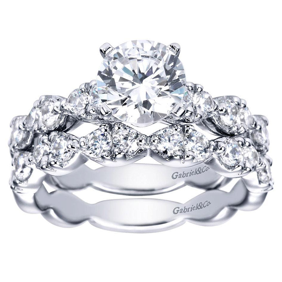 Scalloped Edge White Gold Diamond Engagement Ring