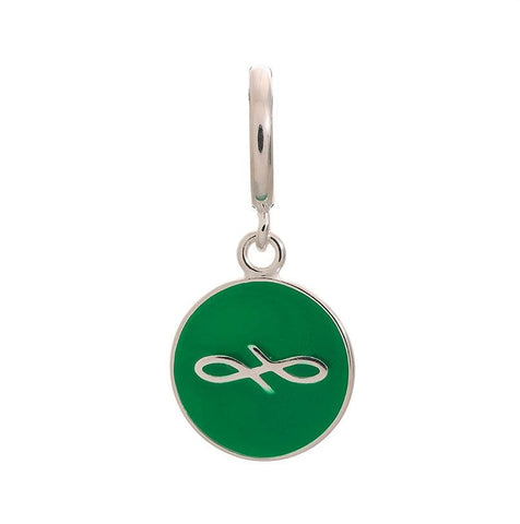 Endless Charm with Green Enamel Infinity Sign in Sterling Silver. 