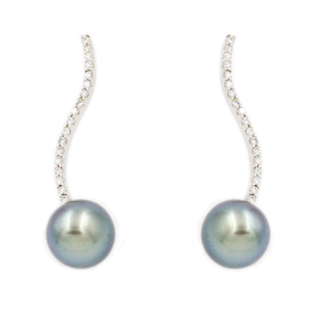 Tahitian Pearls and Diamond Earrings in 14k White Gold