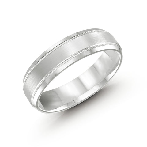 Malo Mens White Gold Wedding Band With Satin Finish, Milgrain, and Stripes