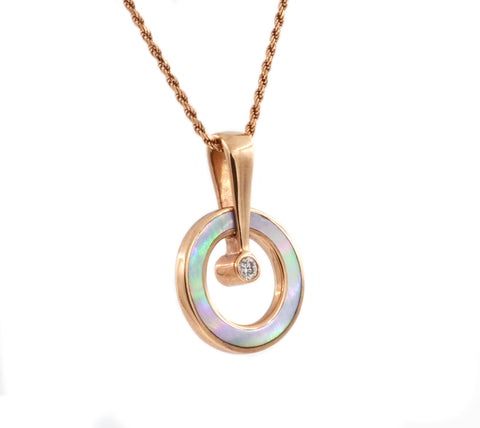 Circle Rose Gold Diamond and Mother of Pearl Pendant