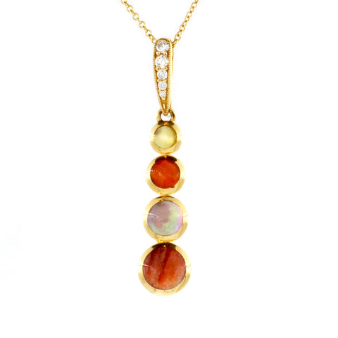 Kabana Yellow Gold Mother of Pearl, Coral and Diamond Pendant