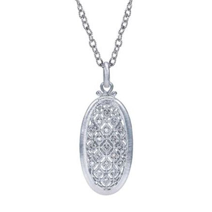 Sterling Silver and Diamonds Oval Filigree Pendant