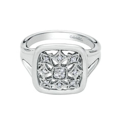 Cushion Shaped Sterling Silver and Diamonds Fashion Ring