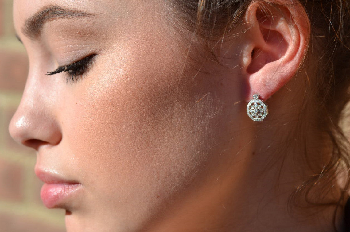 Octagon Shaped Diamond Fashion Earrings