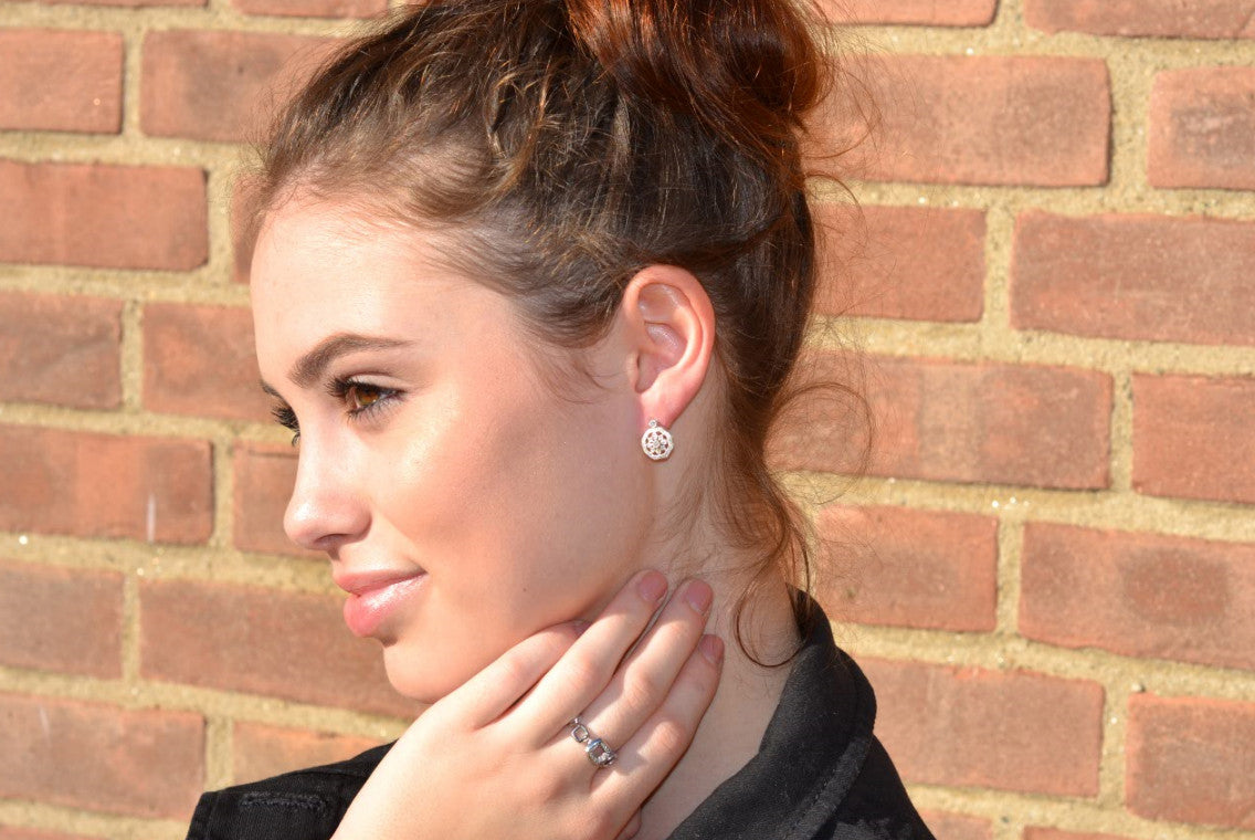 Octagon Shaped Diamond Fashion Earrings