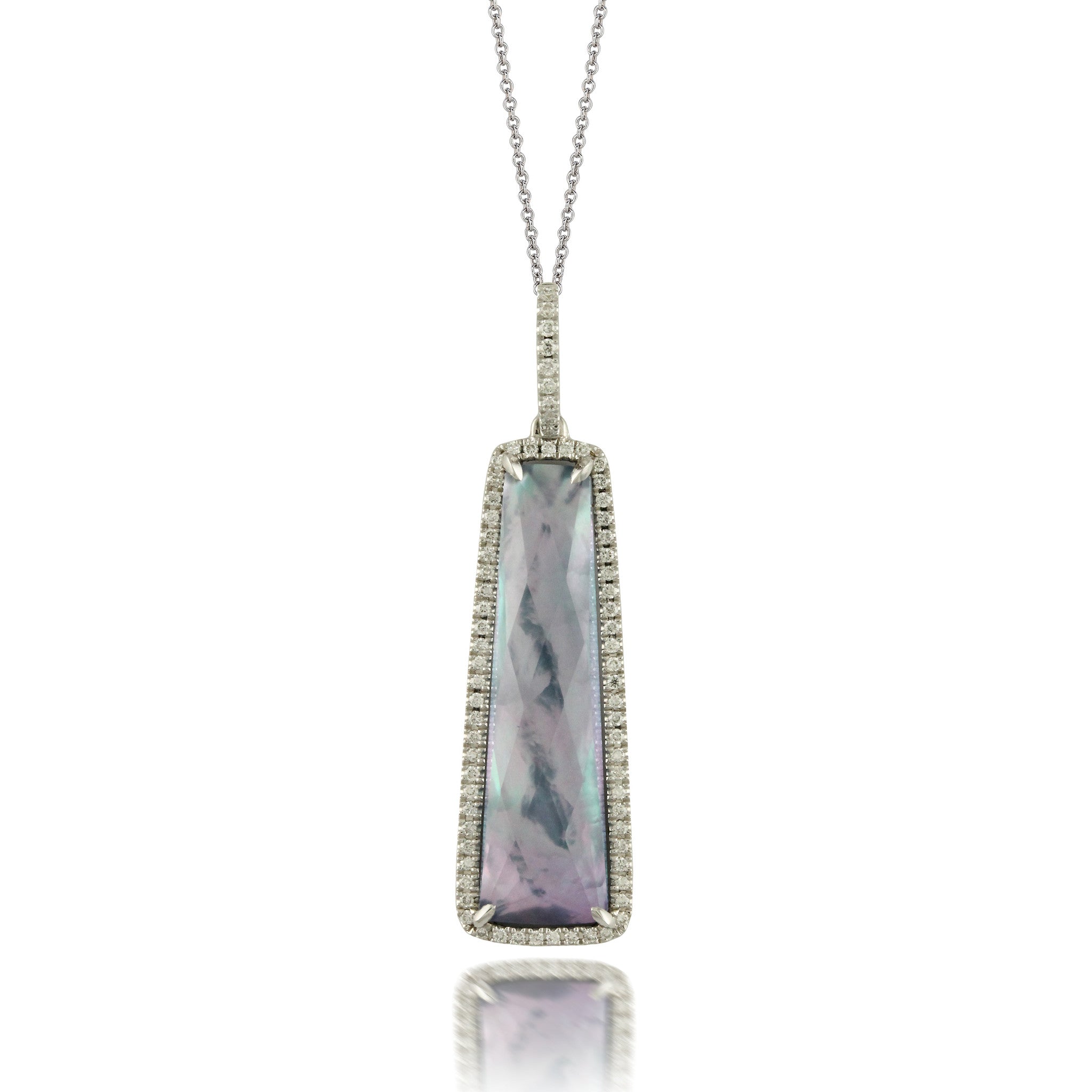Doves White Gold Diamond, Lapis, Mother of pearl, and Quartz Pendant