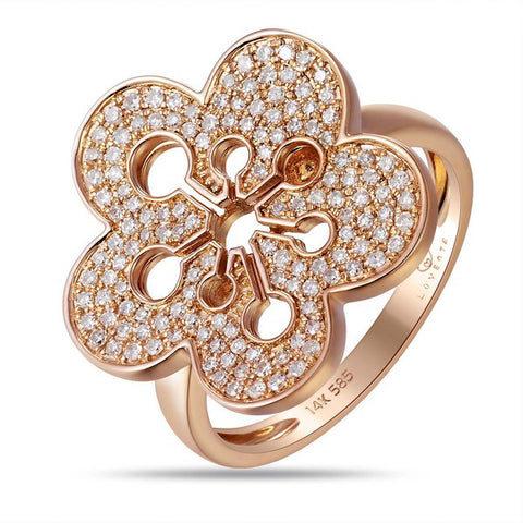 Rose Gold Diamond Flower Ring by Jewelry Designer Luvente