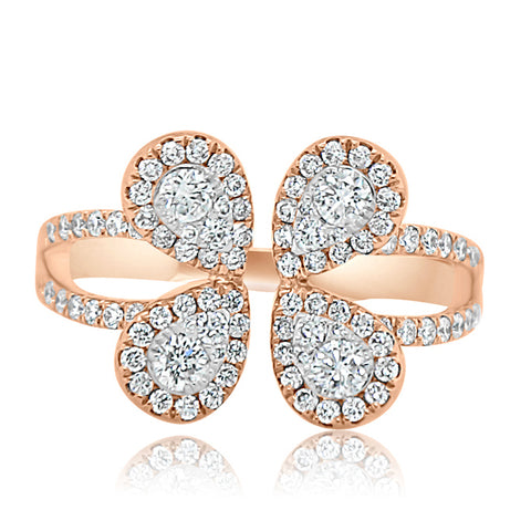Rose Gold Diamond Four Leaf Flower Fashion Ring