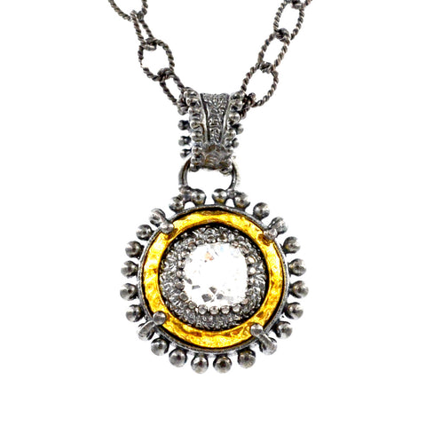 Sterling Silver Necklace Mother of Pearl and Gold Vermail 